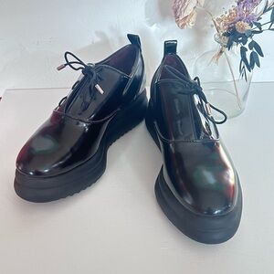 Zara Black Patent Platform Loafers NWOT